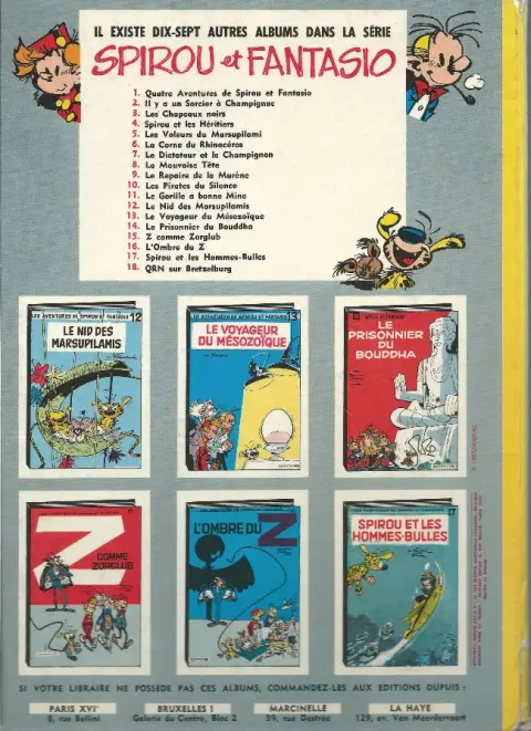 Verso de l'album Spirou et Fantasio Tome 8 La mauvaise tête
