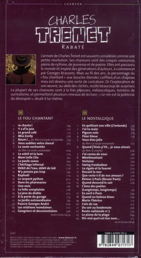 Verso de l'album BD Voices Charles Trenet