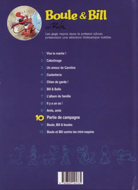 Verso de l'album Boule & Bill Tome 10 Partie de campagne