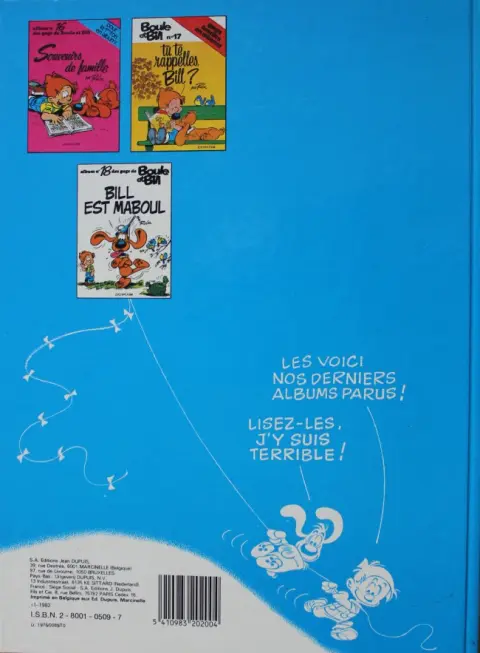 Verso de l'album Boule & Bill Tome 13 Carnet de Bill
