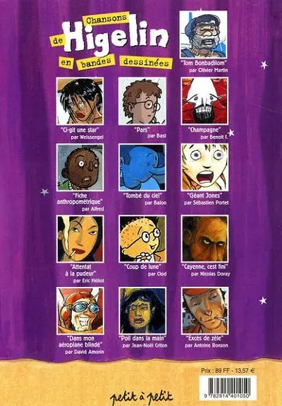 Verso de l'album Chansons en Bandes Dessinées Chansons de Higelin en bandes dessinées
