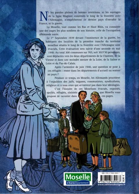 Verso de l'album La Moselle déracinée Les évacués, expulsés et déplacés de Moselle entre 1939 et 1945