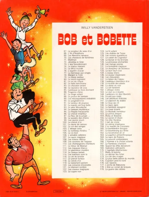 Verso de l'album Bob et Bobette Tome 110 Les champignons chanteurs