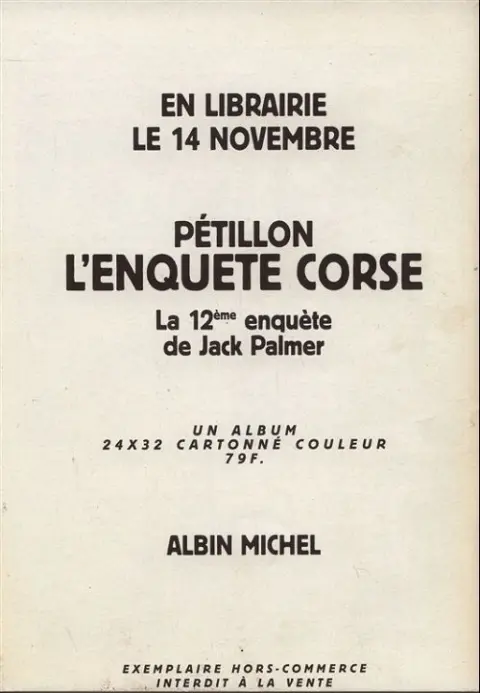 Verso de l'album Jack Palmer Tome 12 L'enquête corse