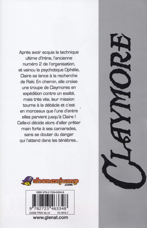 Verso de l'album Claymore Tome 8 L'antre de la sorcière