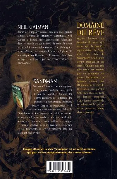 Verso de l'album Sandman Tome 3 Domaine du rêve