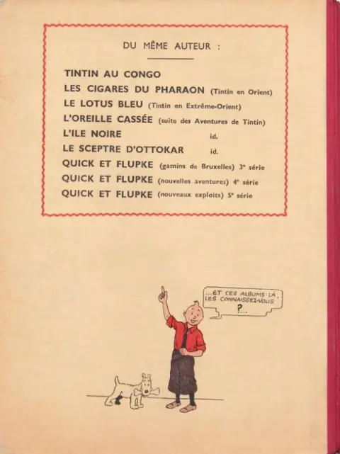 Verso de l'album Tintin Tome 3 Tintin en Amérique