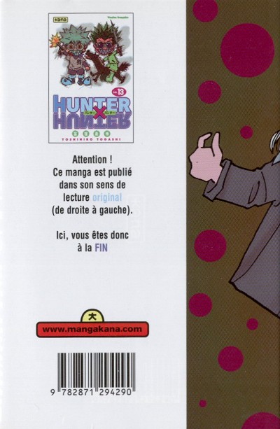 Verso de l'album Hunter X Hunter N° 13