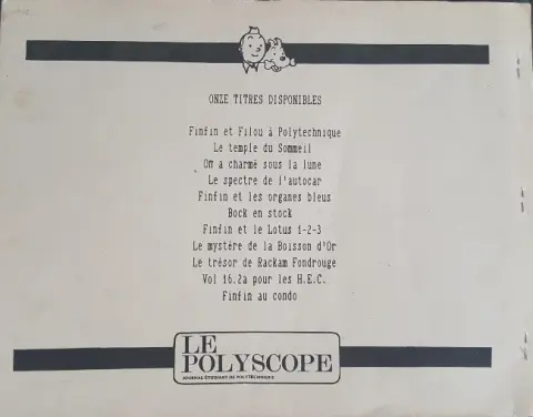 Verso de l'album Tintin Les Aventures de Finfin et Filou à Polytechnique