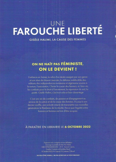 Verso de l'album Une farouche liberté Gisèle Halimi, la cause des femmes