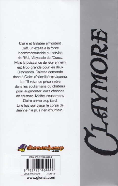 Verso de l'album Claymore 9 Le gouffre de l'enfer