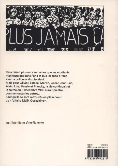 Verso de l'album Contrecoups Malik Oussekine