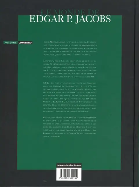 Verso de l'album Le Monde de Edgar P. Jacobs