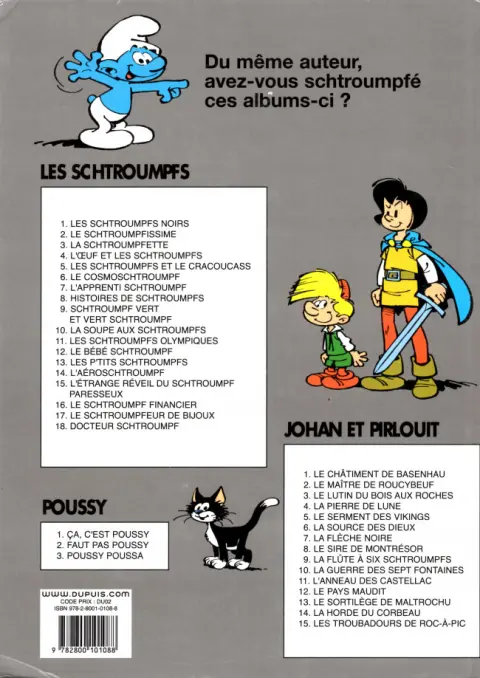 Verso de l'album Les Schtroumpfs Tome 1 Les Schtroumpfs noirs