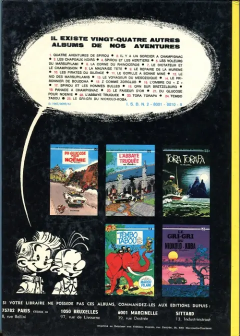 Verso de l'album Spirou et Fantasio Tome 8 La mauvaise tête