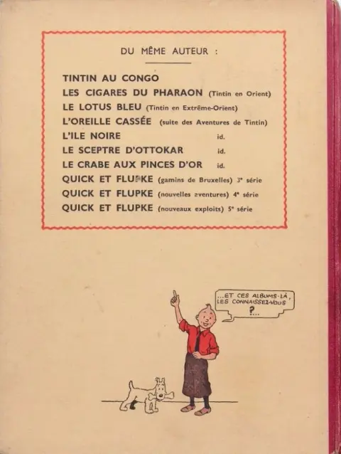 Verso de l'album Tintin Tome 3 Tintin en amérique