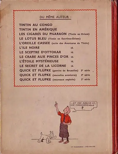 Verso de l'album Tintin Tome 6 L'oreille cassée