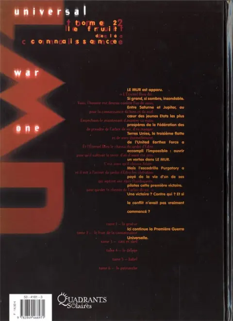 Verso de l'album Universal War One Tome 2 Le fruit de la connaissance