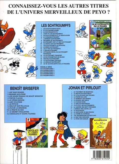 Verso de l'album Les Schtroumpfs Tome 18 Docteur schtroumpf