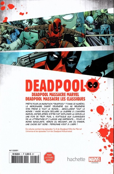 Verso de l'album Deadpool - La collection qui tue Tome 1 Deadpool massacre Marvel / Deadpool massacre les classiques
