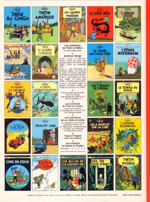 Verso de l'album Tintin Tome 3 Tintin en Amérique