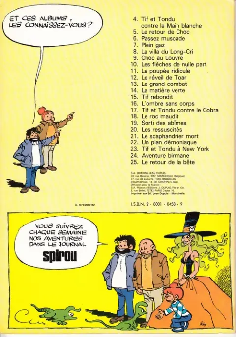 Verso de l'album Tif et Tondu Tome 23 Tif et Tondu à New York