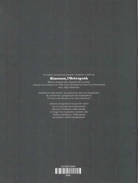 Verso de l'album Simenon, l'Ostrogoth Cahier 1/3