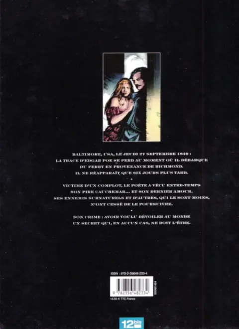 Verso de l'album Huitième continent Tome 1 Le cauchemar d'Edgar Allan Poe