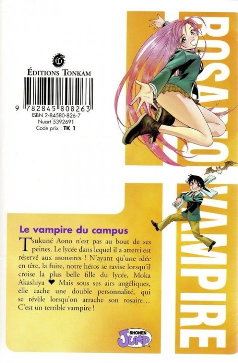 Verso de l'album Rosario + Vampire Tome 1 le vampire du campus