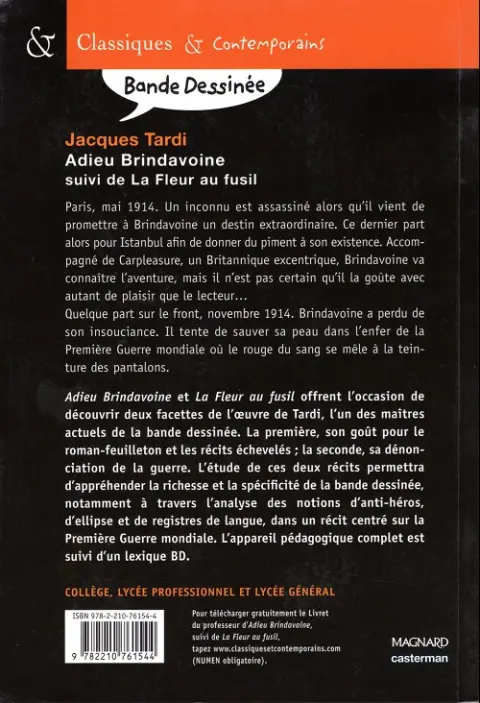 Verso de l'album Adieu Brindavoine Adieu Brindavoine suivi de la fleur au fusil