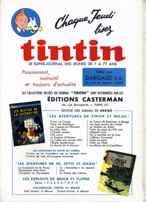 Verso de l'album Tintin Tome 73 Tintin album du journal (n°978 à 990)