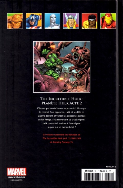 Verso de l'album Marvel Comics - La collection de référence Tome 15 The Incredible Hulk - Planète Hulk acte 2