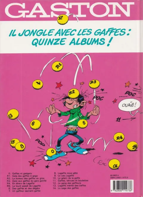 Verso de l'album Gaston Le lourd passé de Lagaffe