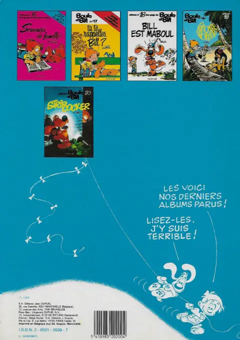 Verso de l'album Boule & Bill Tome 13 Carnet de Bill