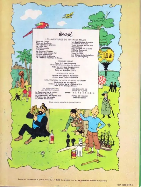 Verso de l'album Tintin Tome 18 L'affaire Tournesol