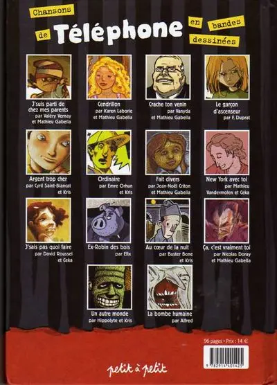 Verso de l'album Chansons en Bandes Dessinées Chansons de Téléphone en bandes dessinées