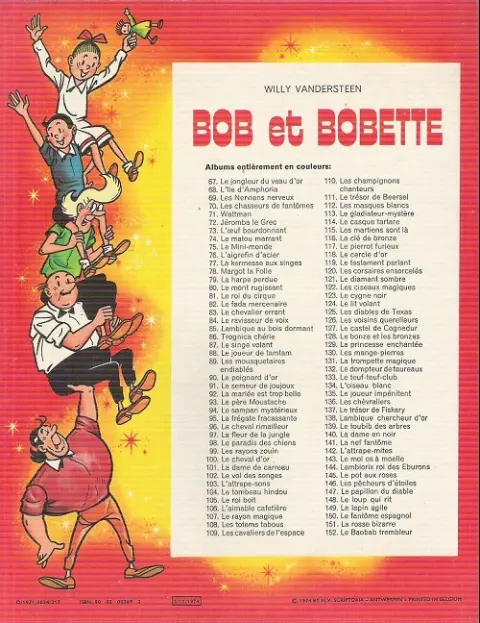 Verso de l'album Bob et Bobette Tome 111 Le trésor de Beersel
