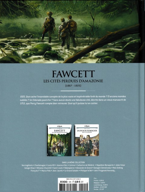 Verso de l'album Les grands personnages de l'Histoire en bandes dessinées Tome 101 Fawcett, les cités perdues d'Amazonie