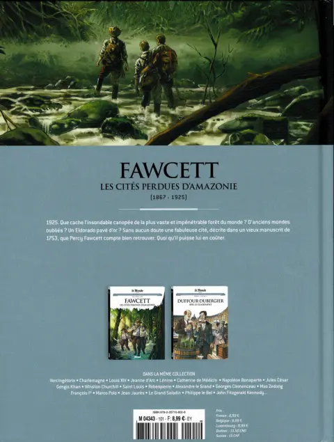 Verso de l'album Les grands personnages de l'Histoire en bandes dessinées Tome 101 Fawcett, les cités perdues d'Amazonie