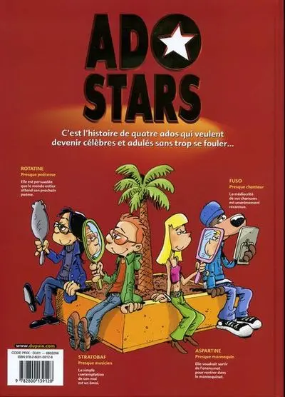 Verso de l'album Adostars Tome 1 Presque célèbres