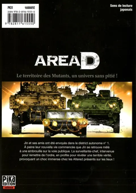 Verso de l'album Area D - Le Territoire des mutants 3 En récompense du courage