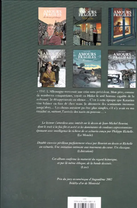 Verso de l'album Amours fragiles Tome 1 Le dernier printemps