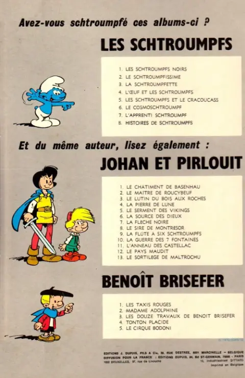Verso de l'album Johan et Pirlouit Tome 8 Le sire de Montrésor