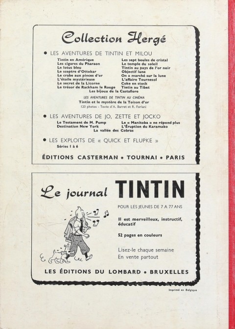 Verso de l'album Tintin Tome 58