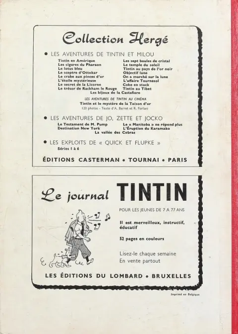 Verso de l'album Tintin Tome 58