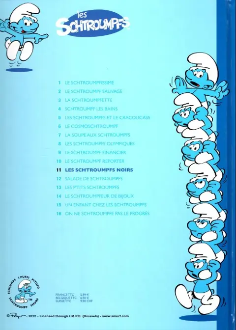 Verso de l'album Les Schtroumpfs Tome 11 Les schtroumpfs noirs