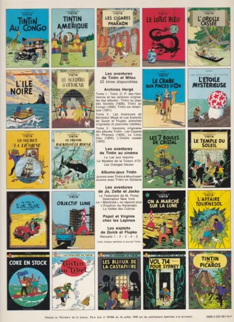 Verso de l'album Tintin Tome 20 Tintin au Tibet