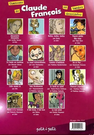 Verso de l'album Chansons en Bandes Dessinées Chansons de Claude François en bandes dessinées