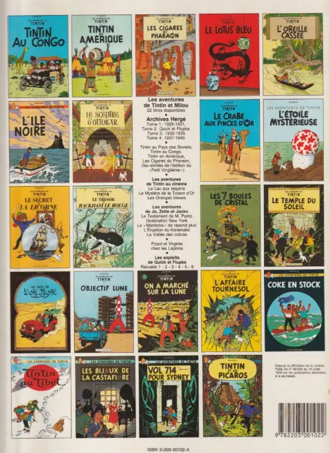 Verso de l'album Tintin Tome 3 Tintin en Amérique
