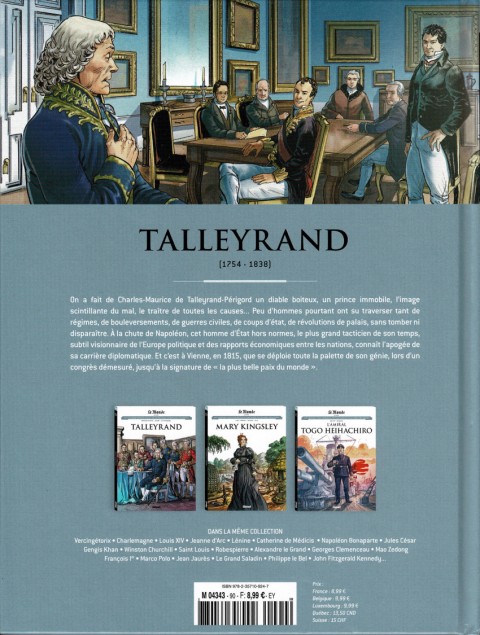 Verso de l'album Les grands personnages de l'Histoire en bandes dessinées Tome 90 Talleyrand